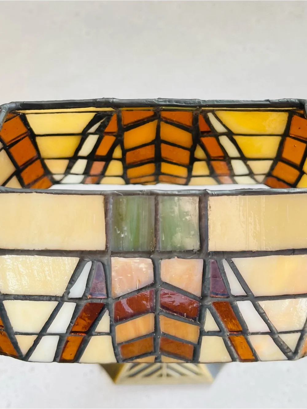 PartyLite Stained Glass Bankers Art Deco Style Double Tealight Holder Desk Lamp - Picture 2 of 10